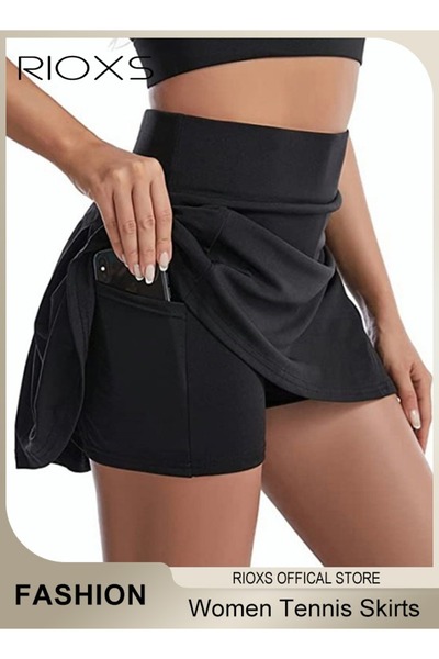 RIOXS Women Tennis Skirts, Sports Skirts 2-In-1 Liner Shorts, Comfy Golf Skir...