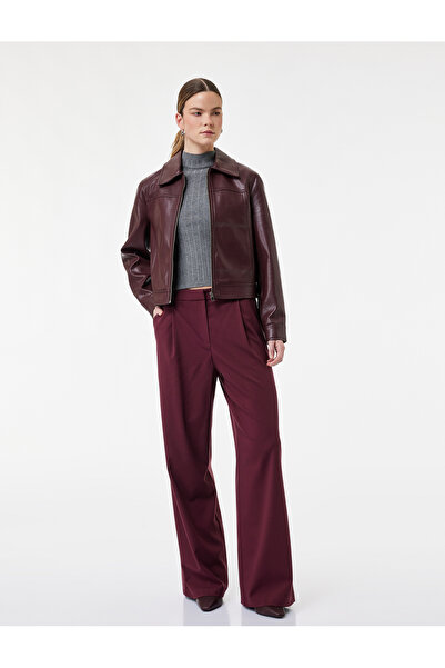 Koton High Waist Wide Leg Fabric Trousers with Pockets