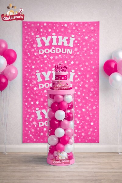 Laviyosa Опростен и стилен PVC колонен щанд с балони и печатен фон Декорация ...