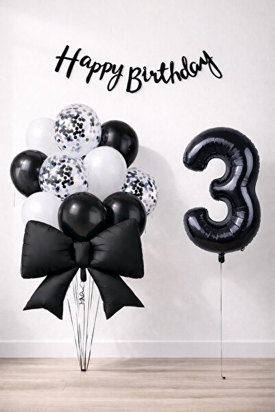 Patladı Gitti Set de baloane pentru ziua de naștere de 3 ani cu fundă neagră