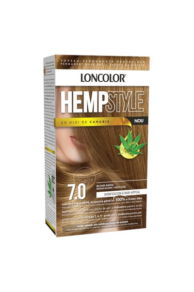 Loncolor Vopsea de Par Permanenta Hempstyle cu Ulei de Canabis, 7.0 Blond Med...