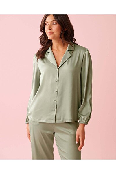 La Vie en Rose Satin Long Sleeve Button-down Shirt