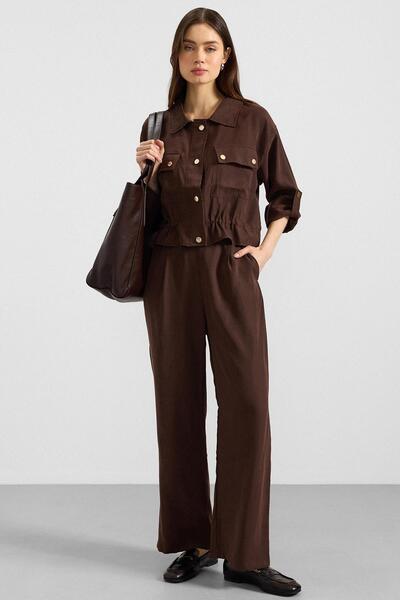 Olcay Pleated Casual Modal Trousers Brown 7589