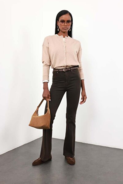 5in1Canpolat Brown Full Lycra Flare Jean 7578