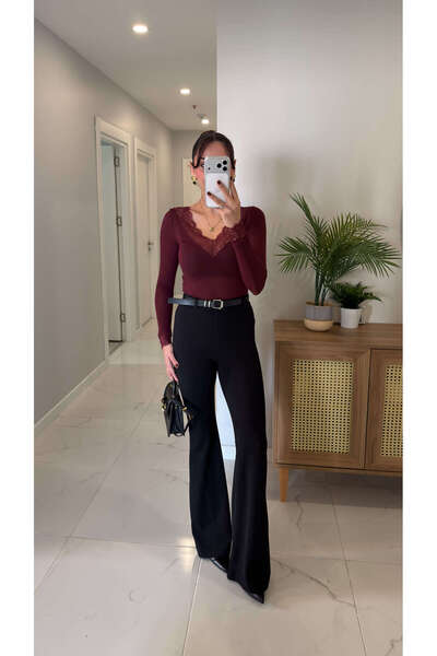 BİRCANÇİL بنطلون إسباني أسود بحزام من جانتري