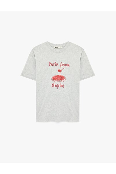 Koton Μπλουζάκι με κοντό μανίκι και λεπτομέρεια από κέντημα και στάμπα στον λ...