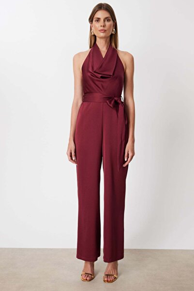 Mi Pret a Porter Mi Degaje Yaka Kuşaklı Saten Tulum