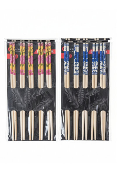 Flower Toys 10 Pairs Korean Chopsticks Washable Polished Wooden Patterned Din...