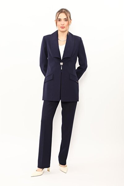 ÖNDER ÖZSOY American Collar Modern Long Jacket & Pocketed Pipe-Leg Trousers W...