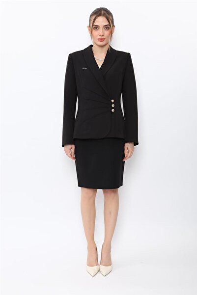 ÖNDER ÖZSOY Shawl Collar Double-Breasted Model Jacket & Mini Slit Short Tight...