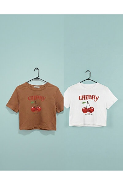 Bonbelle Girl's Cotton Cherry Printed 2-Piece Crop Top