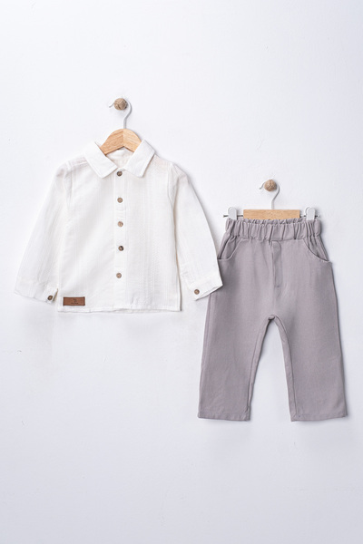 Pio Kids 6-24 Months Cotton Armour Shirt Linen Pants 2-Piece Baby Boy Set Whe...