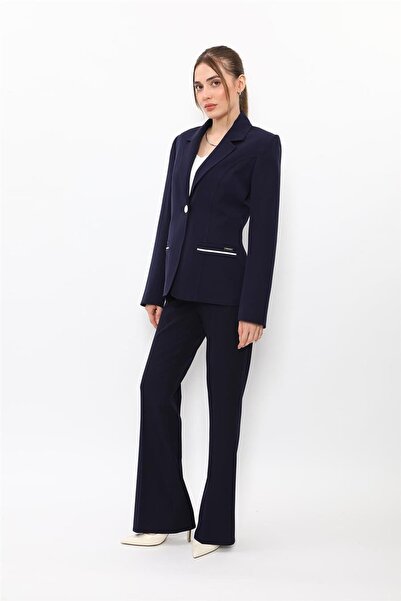 ÖNDER ÖZSOY Garnili Single Button Classic Jacket & Pocketed Spanish Leg Trous...