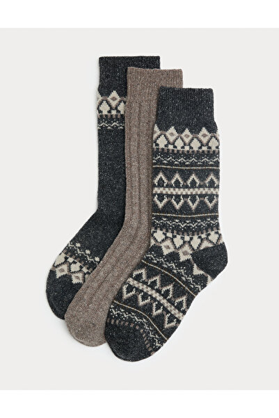 Marks & Spencer 3’lü Fair Isle Desenli Yün Karışımlı Çorap Seti