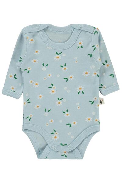 Civil Baby Çiçek Empirme 1-36 Ay Çıtçıtlı Badi - Mavi 9-12 Ay
