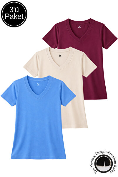 Rich Γυναικείο T-Shirt με σχισμή και λαιμόκοψη V από βισκόζη, χρώμα Cherry Ro...