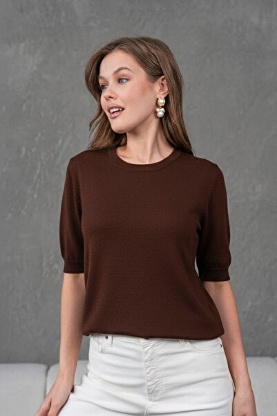 Irmak Kerekli Women's Buttoned Short Sleeve Knitwear Blouse 1415 Brown