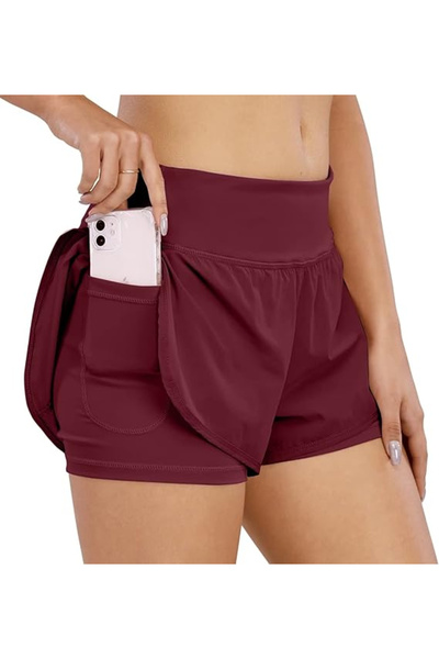 Cotop Women's soft 2-layer sports shorts, red XL