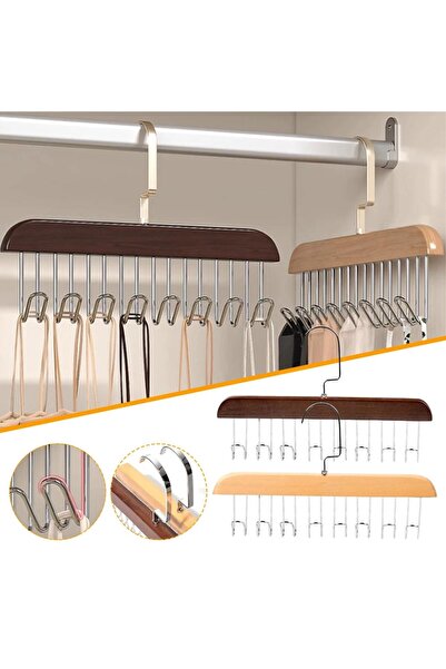 CT STONES 8 Hooks Hanger Multifunctional Wooden Belt Tie Scarf Closet Hanger