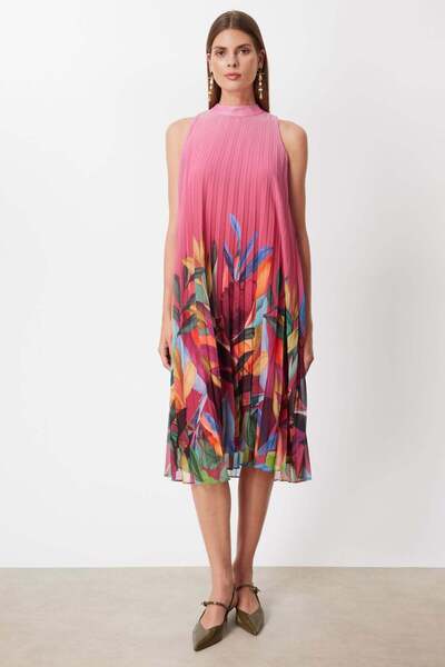 Mi Pret a Porter Mi Piliseli Sıfır Yaka Desenli Elbise