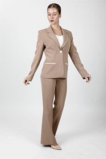 ÖNDER ÖZSOY Garnili Single Button Classic Jacket & Pocketed Spanish-Cut Trous...