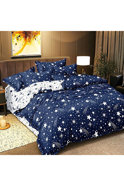 Talis Star Comet Blue Double Bed Linen, Satin Cotton