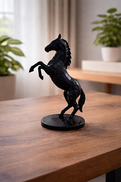 3D Şahlanan Siyah At Heykeli – Dekoratif At Biblo | Masaüstü & Ofis Dekoru