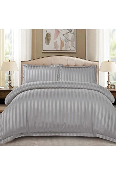 Talis Double Bed Linen Damask Stripe Light Grey 4 Pieces, Finet