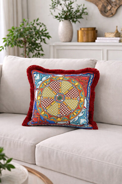 PELİNDEN Milano Pattern, Fringed Throw Pillow Cover 43X43 cm