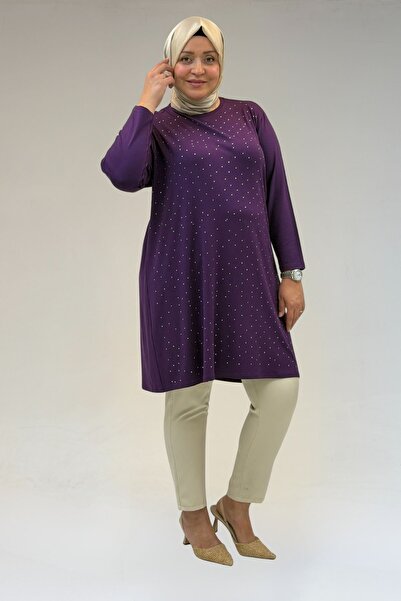 Eslina 68001 تونيك قطني ممشط بمقاس كبير مع تفاصيل طباعة حجرية على الجهة الأما...