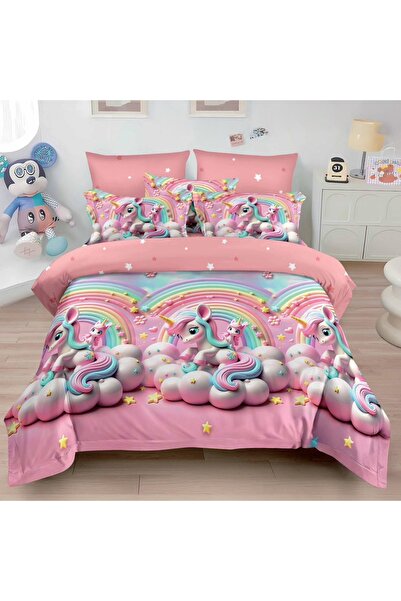 Talis 3D Unicorn Rainbow V2 Double Bed Linen with 6 Pieces, Finet