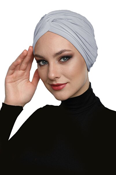 elysianfidan غطاء رأس طبي جاهز بتصميم توربان مخطط بلون رمادي فاتح مع أشرطة مت...