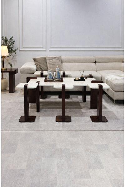 LAMST طقم طاولة خشبية بسطح بديل فاخر من الرخام (1 + 6)