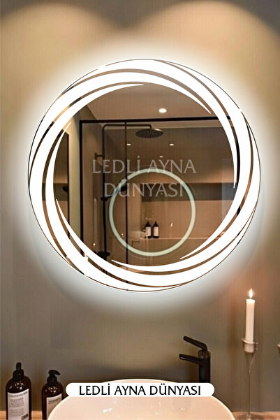 LEDLİ AYNA DÜNYASI Şık Dairesel Banyo / Lavabo Aynası 60 CM -BEYAZ Işık - Gir...
