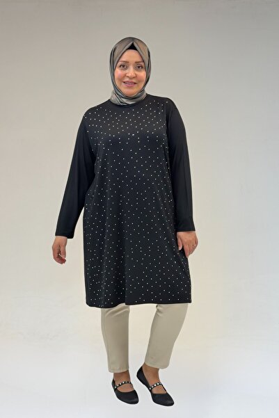 Eslina 68001 تونيك قطني ممشط بمقاس كبير مع تفاصيل طباعة حجرية على الجهة الأما...