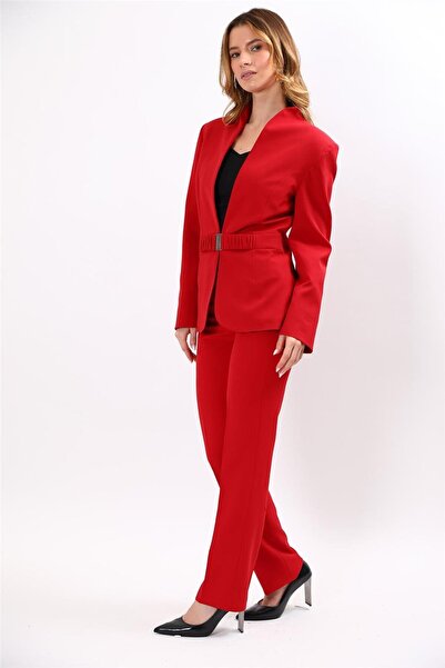 ÖNDER ÖZSOY Classic Jacket with High Collar & Trousers with Pockets Women's S...