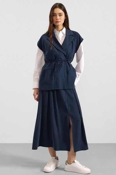 Olcay Lace-Up Modal Vest Dark Blue 8286