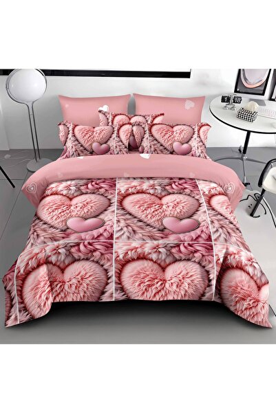 Talis Double Bed Linen 3D Pink Hearts 6 Pieces, Finet
