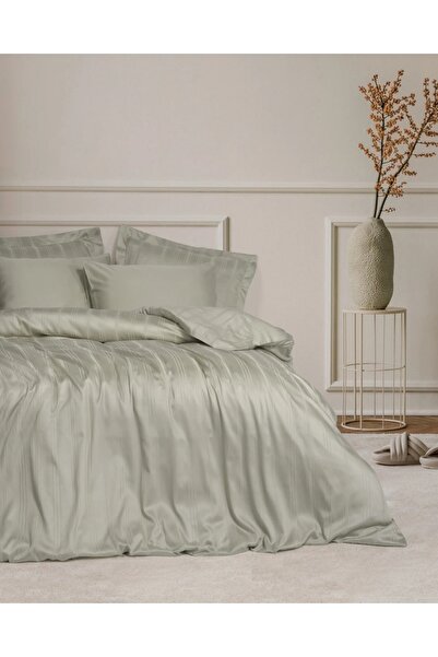 Talis Beige Stripe Double Bed Linen, Satin Deluxe