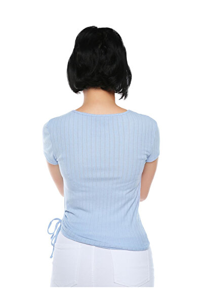 london Rag Women Periwinkle Blue Solid Rib Knit Wrap Top