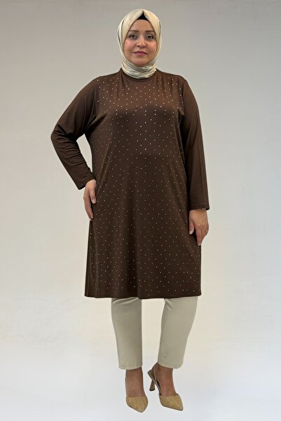 Eslina 68001 تونيك قطني ممشط بمقاس كبير مع تفاصيل طباعة حجرية على الجهة الأما...