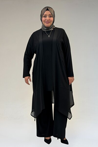 Eslina 67302 Plus Size Triple Sandy - Chiffon Trouser Suit - Black