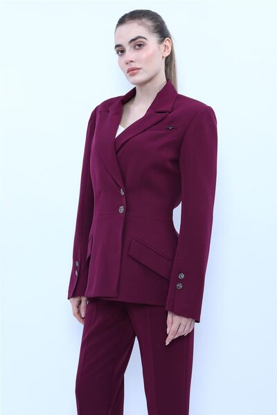 ÖNDER ÖZSOY Men's Collared Double-Breasted Modern Women's Jacket - Plum - 118...