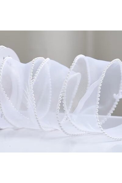 DUCK HOBY Pearlized Ruffled Tulle White Organza Ribbon 2 Mt (cm X 2Mt), Flora...