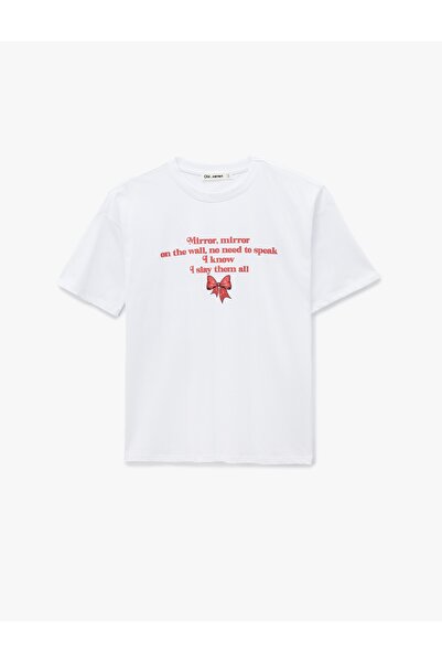 Koton Tricou oversize din bumbac cu mânecă scurtă, cu decolteu, imprimat