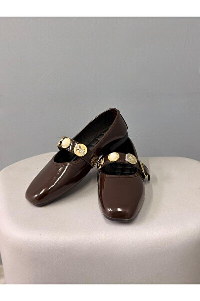 Beyond Women's Brown Money Buckle Patent Leather Ballerinas 1.5cm Byndpt03