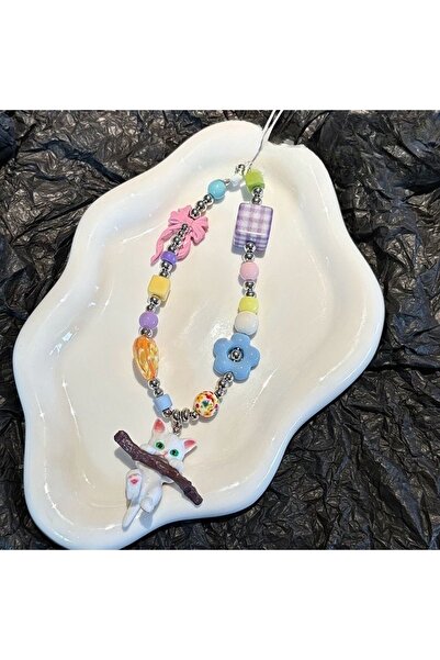 Viranes Charm with swinging cat, bow and heart accessories, phone charm, head...