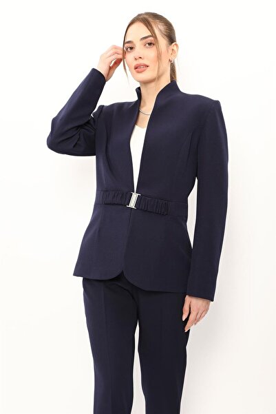 ÖNDER ÖZSOY Classic Women's Jacket with High Collar Model - Navy Blue