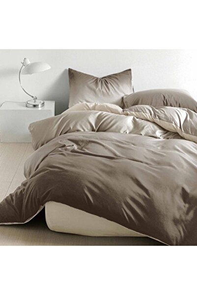 Talis Double Bed Linen with Elastic 180x200 Brown Accent, Satin Cotton