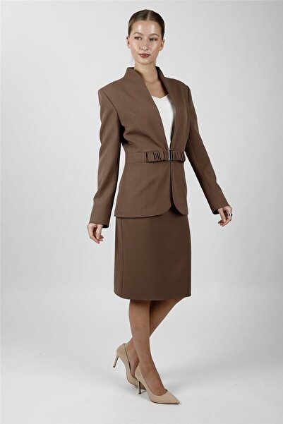 ÖNDER ÖZSOY Classic Jacket with High Collar Model & Short Pencil Skirt Women'...